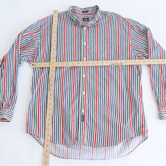 Vintage 90S Dockers Blue And Green Stripe 100% Cotton Button Down Dress Shirt - Picture 3 of 10